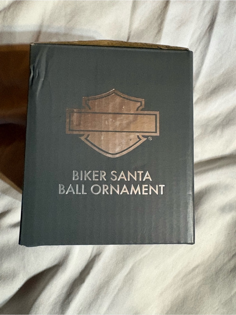 Biker Santa Ball Ornament - Black Box with Copper Logo